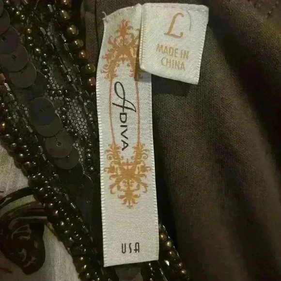 ADiva size L Brown & White Top with adjustable straps, beading and coin detail - Picture 10 of 11